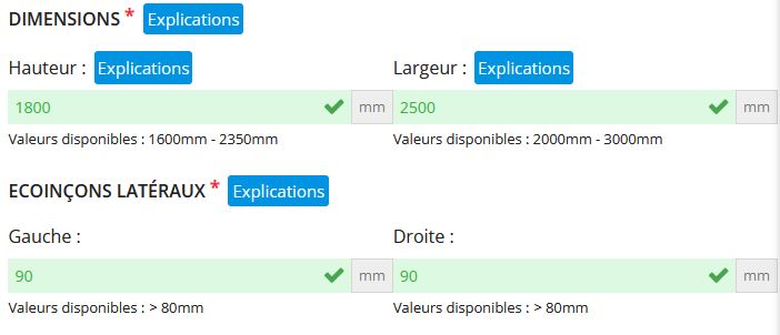 Renseigner les dimensions